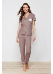  Collection Mink Printed Shirt-Pants Knitted Pajamas Set THMSS21PT0876