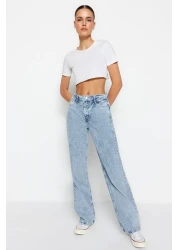  Collection Blue Waist Detailed High Waist Wide Leg Jeans TWOSS21JE0385