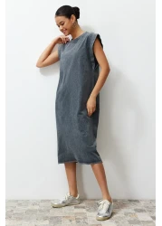  Collection Anthracite Washed/Scattered Effect Shift/Straight Cut Knitted Dress Twoss24El00126