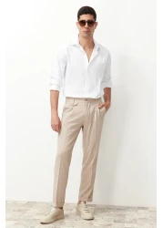  Collection بنطلون من القماش الكلاسيكي ذو الساق المزدوجة بطيات باللون البيج TMNSS24PL00022