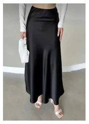 Ezva Women's Stylish Satin Belt Elastic 85 cm Flared Maxi Length Skirt