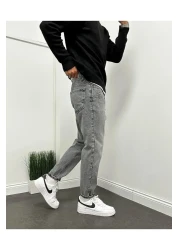 Oliggopol Men's Anthracite Boyfriend Comfortable Fit Jeans