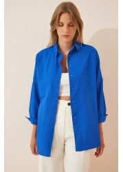 Happiness İstanbul Women's Dark Blue Oversize Long Basic Shirt DD00842