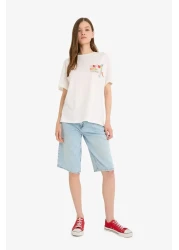 Defacto تي شيرت رائع من Disney Mickey & Minnie ذو قصة واسعة وطبعة خلفية وأكمام قصيرة F5167ax25sm