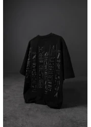 Slatra Men's Black Eye Of Ra Embroidery Print Oversize T-shirt