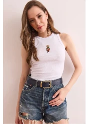 Olalook Women's White Embroidery Detailed Lycra Camisole Blouse Blz- 19002923