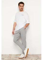  Collection Gray Jogger Fit Elastic Waist Tied Textured Knitted Comfortable Trousers Tmnss24Pl00007