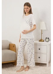  Collection White-Blue Floral Single Jersey Knitted Pajamas Set Thmss25Pt00212