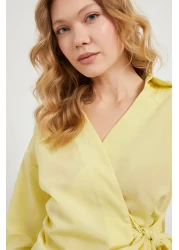 Arma Life Women's Side Tie Double Breasted Collar Tight Yellow Blouse