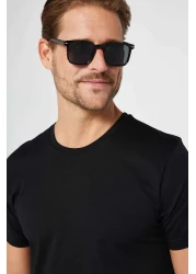 Tudors تي شيرت أسود ذو قصة ضيقة للجنسين مصنوع من القطن بنسبة 100% ورقبة دائرية