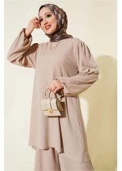 Bigdart 6663 Women's Tunic Pants Bottom Top Set 6663 - Stone