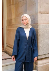 LOCCO بدلة نسائية ذات طية صدر مزدوجة باللون الأزرق الداكن