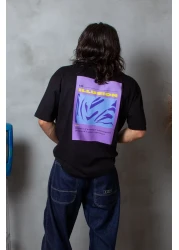 Sekizbiraltı تيشيرت أسود كبير الحجم مطبوع عليه الوهم للجنسين