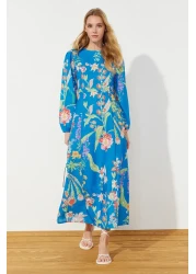  Modest Saks Floral Patterned Woven Linen Look Dress TCTSS24EB00102