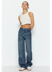  Collection Blue - High Waist Vintage Wide Leg Jeans with Pale Effects - Twoss24Je00050