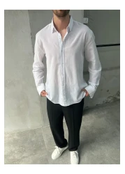 DİFRANSEL Comfortable Regular Fit Linen White Shirt