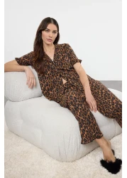  Collection 100% Cotton Leopard Print Ruffle Pajamas Set - Thmss24Pt00223