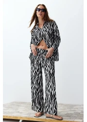  Collection طقم قميص وبنطلون أسود بطبعة حمار وحشي - TWOSS24AU00082