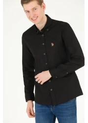 U.S. Polo Assn. قميص أساسي أسود بأكمام طويلة للرجال 50263099 -VR046
