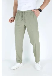 BEYAZTOPTAN بنطال رياضي قطني مريح ومطاط باللون الأخضر للجنسين