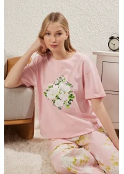  Collection Pink 100% Cotton Floral Knitted Pajamas Set Thmss25Pt00061