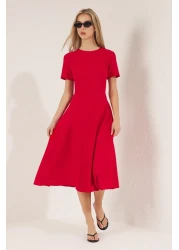  Collection Red Skirt Waist Opening Midi Woven Dress Twoss25El00790