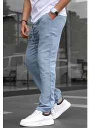 Madmext Indigo Muslin Fabric Men's Basic Trousers 6507