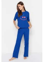  Collection طقم بيجامة قطن 100% باللون الأزرق الداكن - تي شيرت وبنطلون THMSS23PT00134