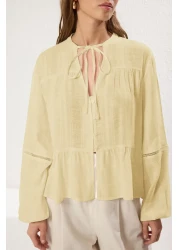  Collection أكمام قطنية صفراء مع أكمام من القماش ذو المقاس العادي