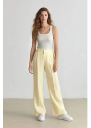 Defacto بنطلون بالازو من قماش الكتان بقصة مستقيمة وخصر عالي وطول طويل F0112ax25sm