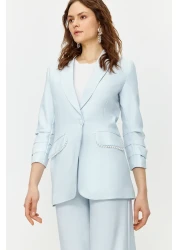  Modest Blue Pearl Detailed Crepe Jacket Trousers Woven Bottom Top Set TCTSS24US00011