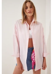 Happiness İstanbul Women's Light Pink Oversize Long Basic Shirt DD00842