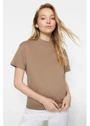  Collection Beige-Mink 2 Pack 100% Cotton Basic High Collar Knitted T-Shirt TWOSS20TS1500