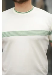 Miron Ecru Crew Neck Striped Knitwear T-Shirt - 2418