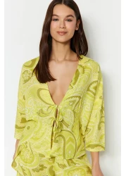  Collection Ethnic Pattern Viscose Pajamas Set - with Binding/Bow Detail, Multicolor Shorts Thmss23Pt00165