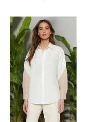  Collection Ecru Color Block Boyfriend Wide Fit Woven Shirt TWOSS23GO00393