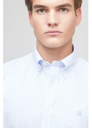 BROOKS BROTHERS قميص رجالي باللون الأزرق الفاتح بدون حديد بقصة عادية وقصة واسعة غير حديدية