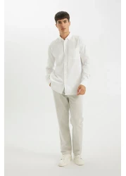 Defacto 100% Cotton Regular Fit Polo Collar Oxford Basic Plain Long Sleeve White Shirt A8028Ax24Au