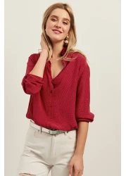 Olalook قميص فيسكوز كاجوال نسائي أحمر صغير منقط OLA-G10654