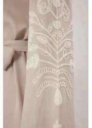  Modest Stone Linen Look Woven Dress with Handle Embroidery Detail Tctss25Eb00116