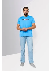 Tommy Hilfiger Men Crew Neck Short Sleeves Brand Logo T-Shirt, Slate Bule