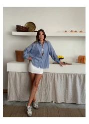 Osyday Women's Oversize Striped Blue Shirt