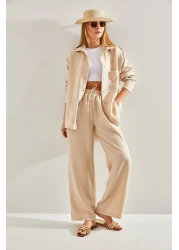 Bianco Lucci Women's Elastic Waist Trousers Bottom and Top Set