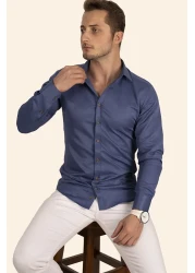 Etikmen قميص Slimfit للرجال باللون البني النيلي - مع صندوق هدايا وأزرار