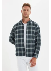  Collection قميص حطاب شتوي بقصة ضيقة باللون الأخضر - ياقة بأزرار، كتاف، مربعات TMNAW22GO0357