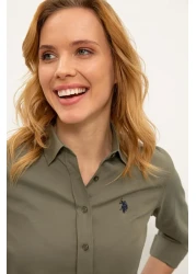 U.S. Polo Assn. قميص أخضر بأكمام طويلة أساسي