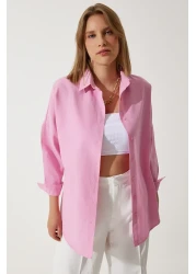 Happiness İstanbul قميص أساسي طويل وردي كبير الحجم للنساء DD00842