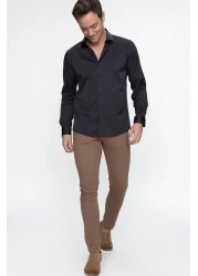 Morven Men's Black Slim Fit Slim Fit Solid Hard Neck Long Sleeve Shirt