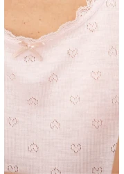 Siyah İnci Pink Pointel Openwork/Hole Knitted Pajama Suit7893