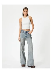 Koton بنطال جينز واسع الساق بجيب خصر قياسي - بنطال بيانكا واسع الساق